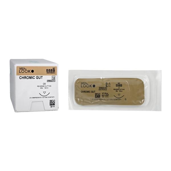 Chromic Gut Suture with C6 Needle (RC), 3/8 Circle, 18"/45 cm, # 4-0, 12/Pk, 558B product image