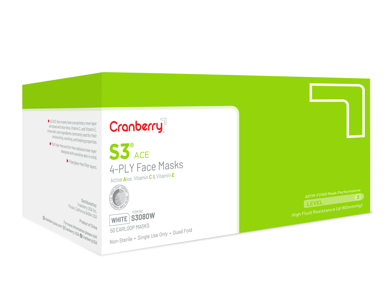 Cranberry S3 Ace Face Masks White 50/Bx ASTM Level 2, S3080W thumbnail 10