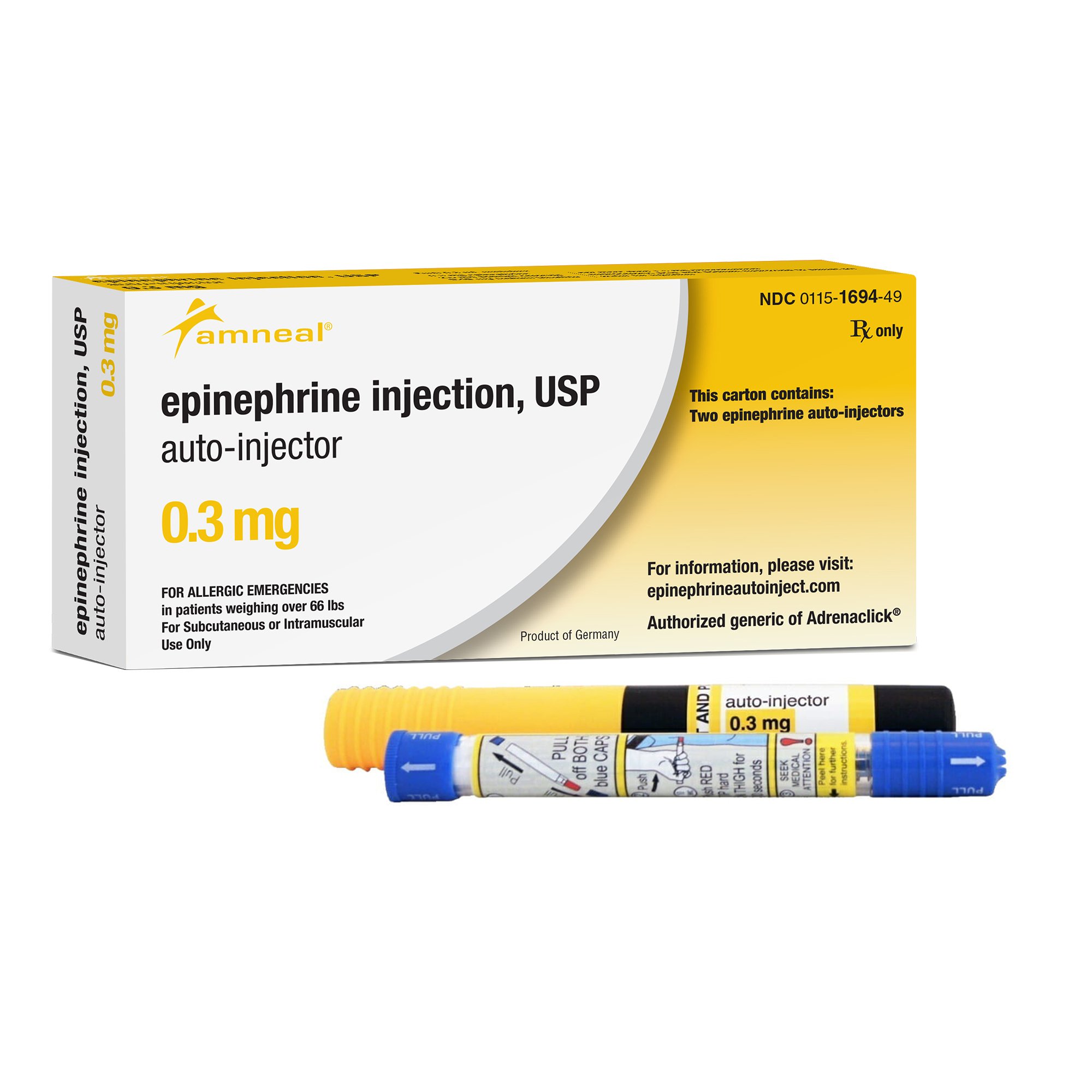 Epinephrine Auto-Injector 0.3mg 2/pk (Rx) (US Only Excluding IN and ND) (Separate PO Required; Product is Non-Returnable product image
