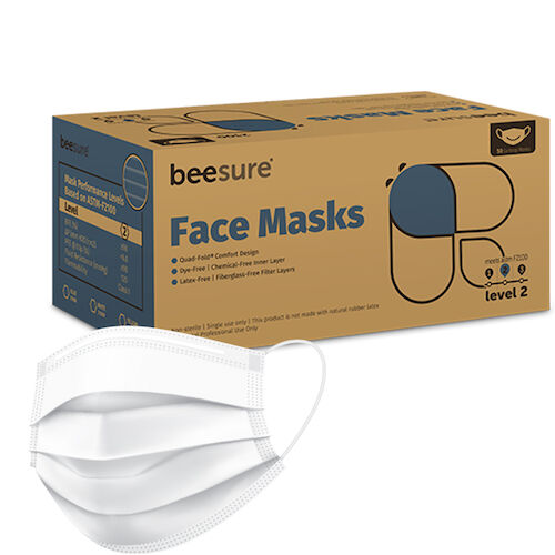 BeeSure Earloop Masks White ASTM Level 2, 50/Bx - 2100W thumbnail 3