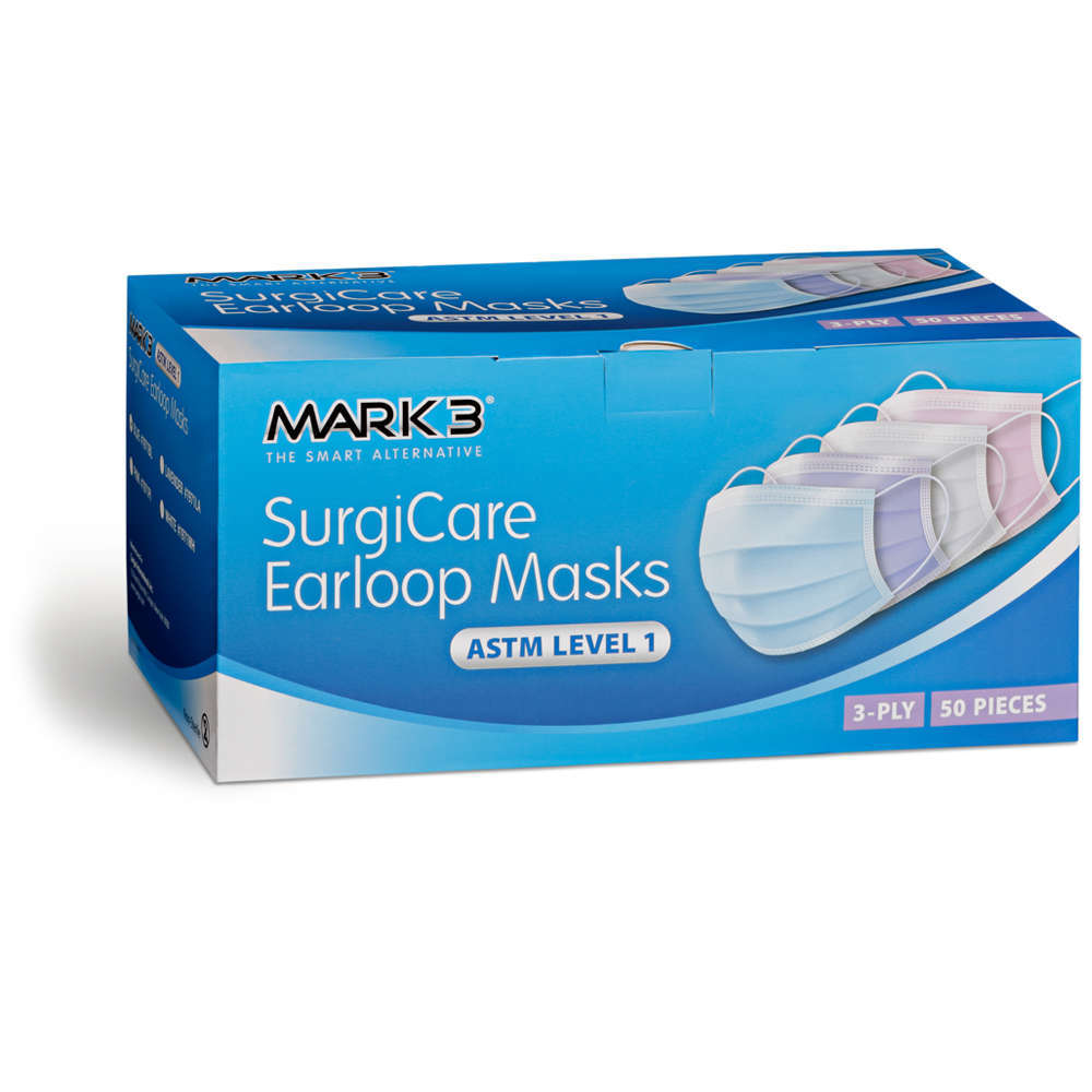 SurgiCare Pink Earloop Face Masks Level 1 3ply 50/bx. - MARK3* product image