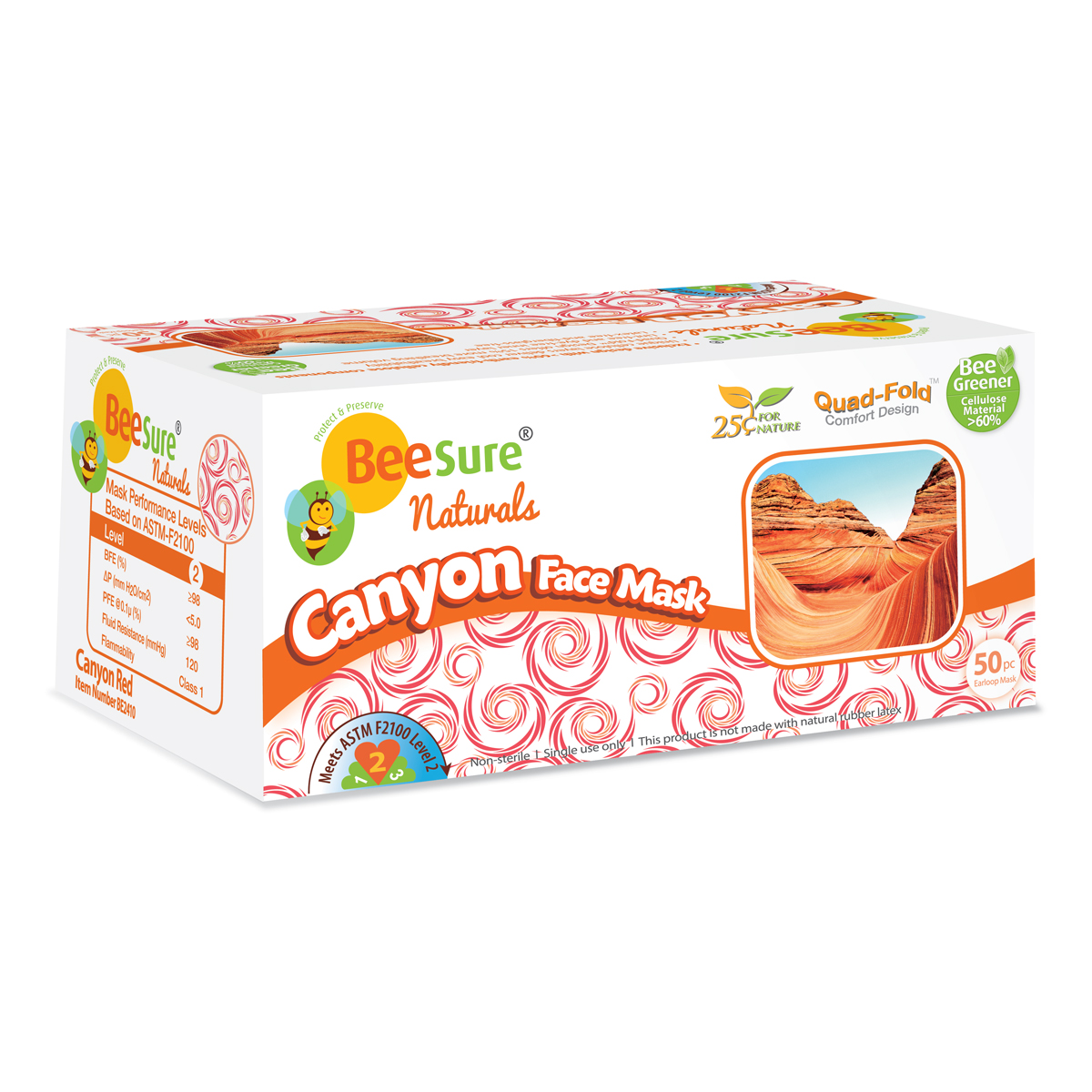 BeeSure Naturals Face Mask ASTM Level 3 White / Red Adult 50/Bx thumbnail 13