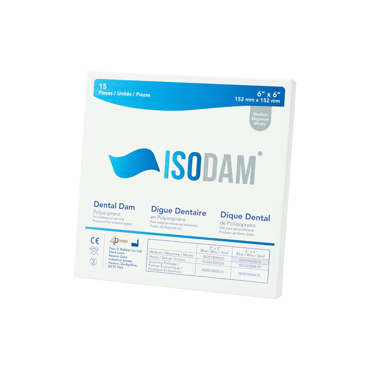 Isodam Non-Latex Dental Dams, 6" x 6", Medium, Blue, 15/Pk, ISO01800615 thumbnail 10