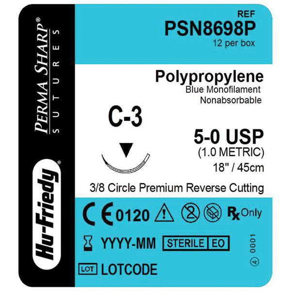 Perma Sharp Suture 5-0 18" Polypropylene Monofilament C-3 Blue 12/Bx thumbnail 7