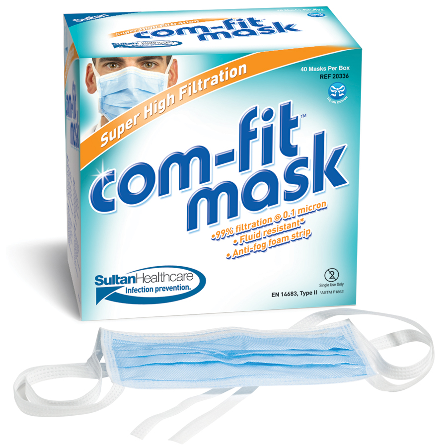 Com-Fit Super High Filtration Masks Tie-On Blue 40/Box product image