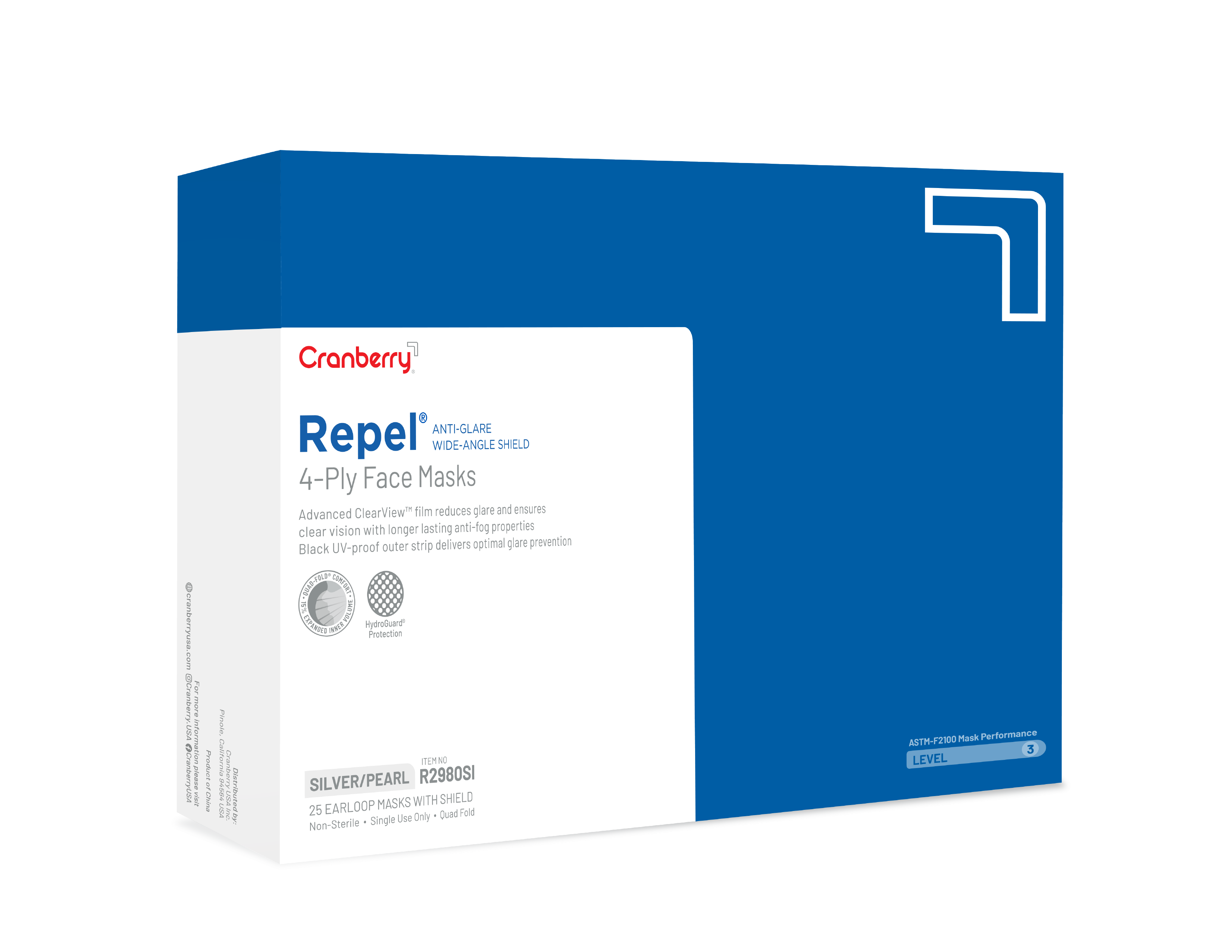 Repel 4-Ply Premium Face Mask, with Shield, Silver, 25/Pk, R2980SI thumbnail 9