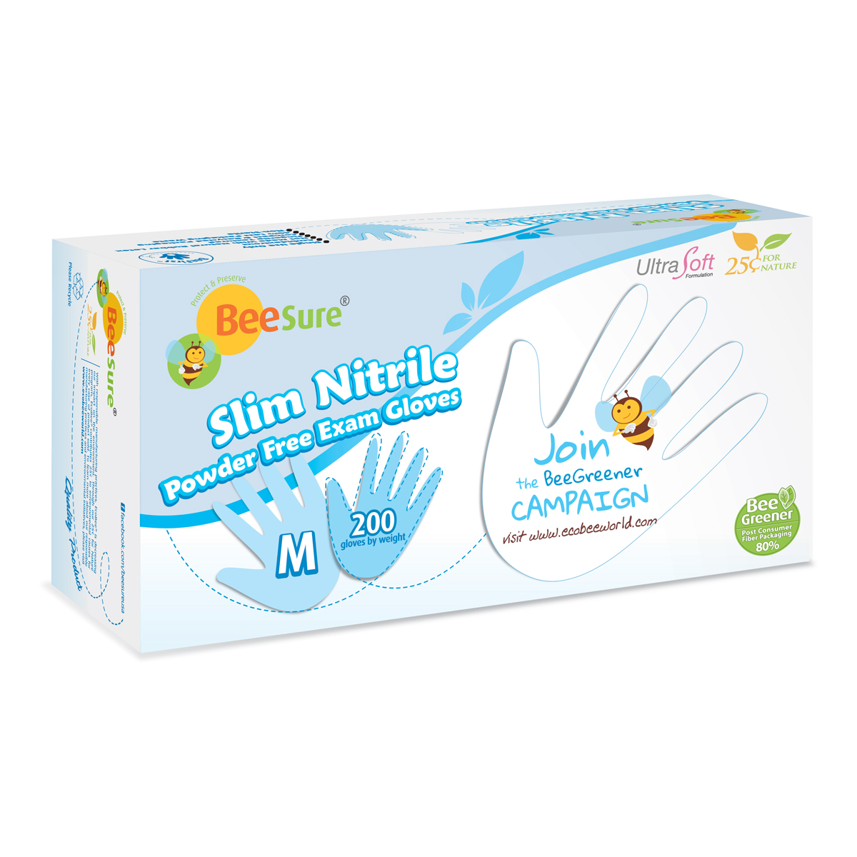 BeeSure Slim Nitrile Examination Gloves, Powder-Free, Small, Soft White, 200/Box, 1126 thumbnail 2