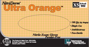 NitriDerm Ultra Orange Nitrile Gloves 100/Box Medium thumbnail 2