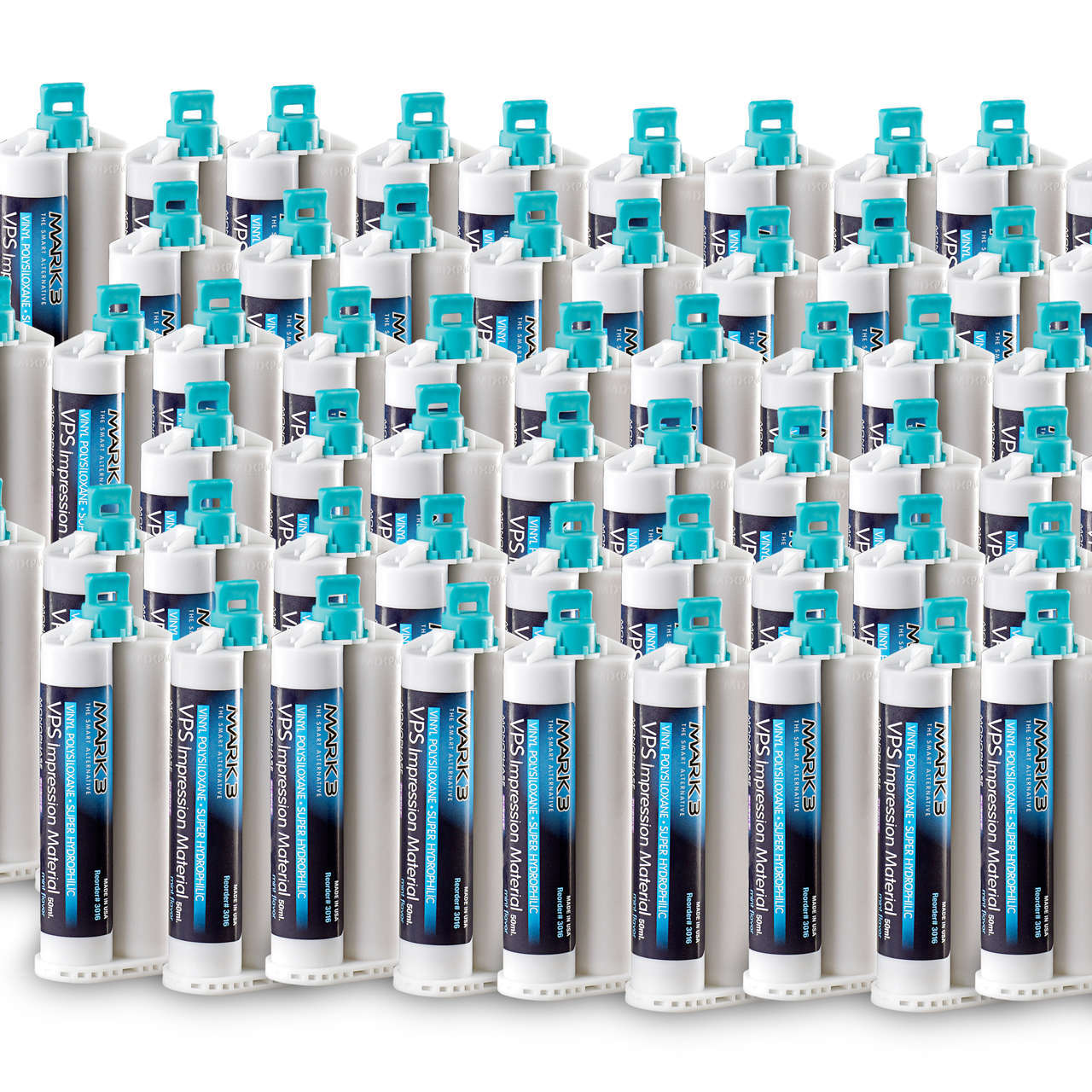 MARK3® Impression Material VPS Vinyl Polysiloxane Monophase Body Regular Set 50ml Cartridges Bulk Box of 100 product image