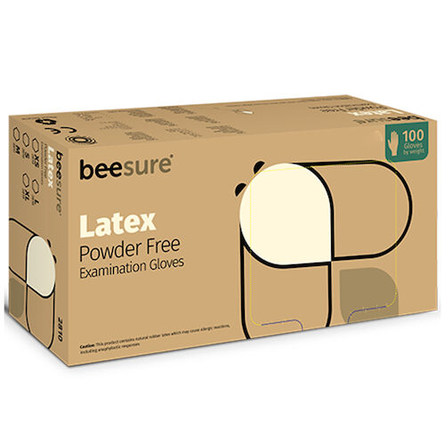 BeeSure Latex Powder-Free Exam Gloves, Small, Natural, 100/Box, 2816 thumbnail 3