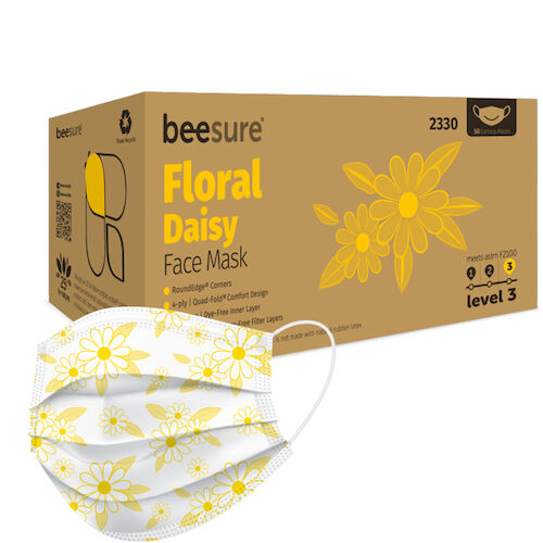 BeeSure Earloop Masks Daisy Floral Yellow 50/Bx ASTM Level 3, 2330 thumbnail 14