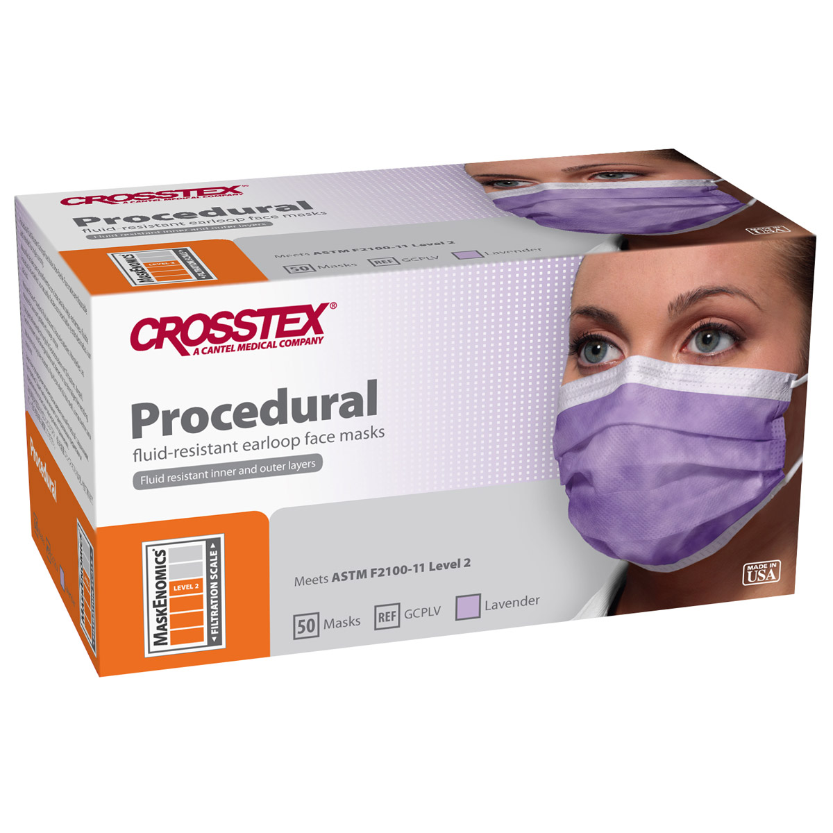Procedural Earloop Face Masks, ASTM Level 2, Lavender, 50/Pk, GCPLV thumbnail 10