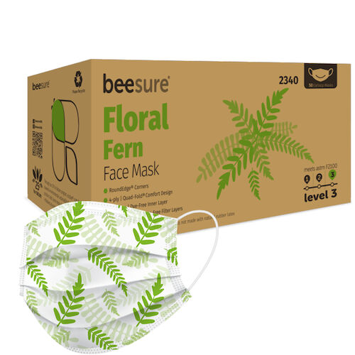 BeeSure Face Mask ASTM Level 3 Green / White Adult 50/Bx thumbnail 14
