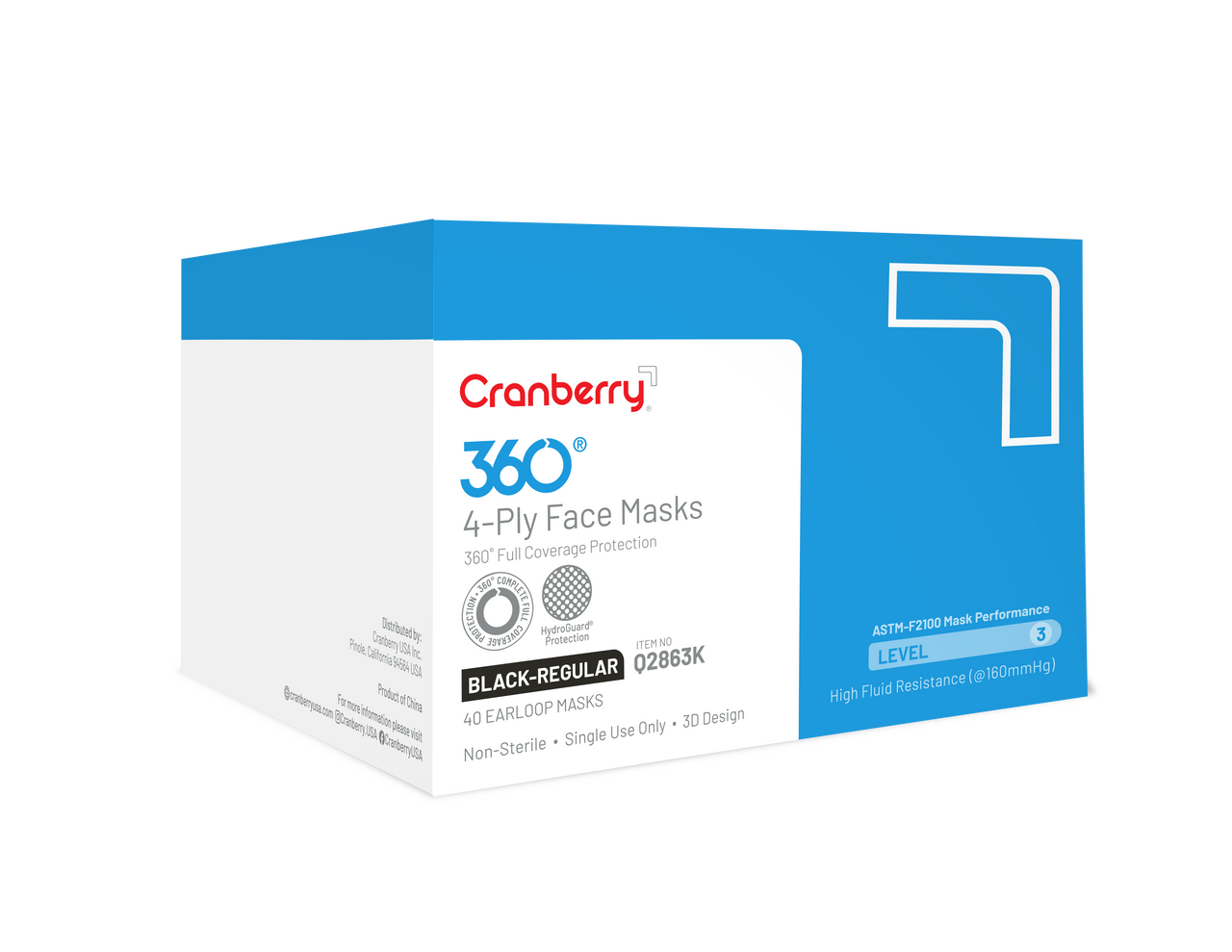 Cranberry 360 Level 3 Face Mask Face Mask ASTM Level 3 Black Adult 40/Bx thumbnail 9