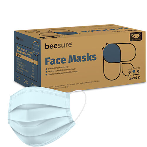 BeeSure Earloop Masks, ASTM Level 2, Blue, 50/Pk, 2100B product image