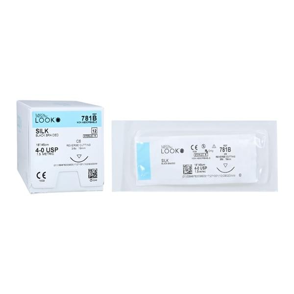 Silk Suture with C6 Needle (RC), Black Braided, 18"/45 cm, # 4-0, 12/Pk, 781B thumbnail 12