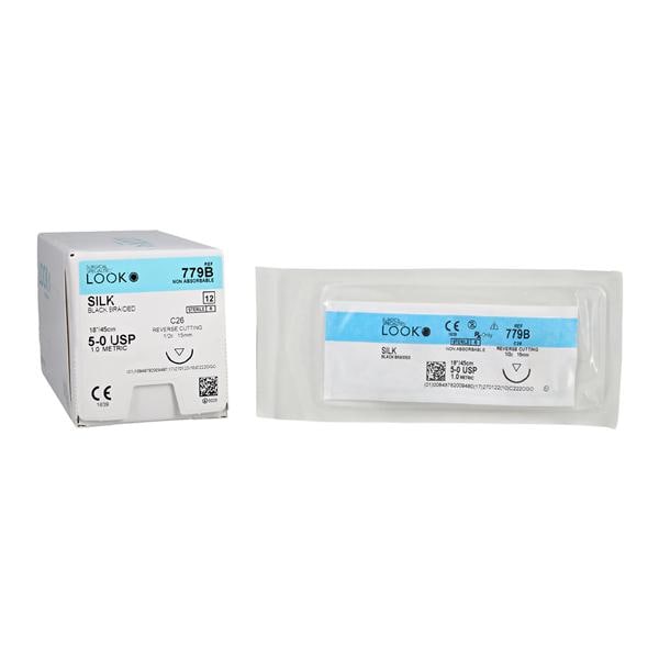 Silk Suture with C26 Needle (RC), Black Braided, 18"/45 cm, # 5-0, 12/Pk, 779B thumbnail 9