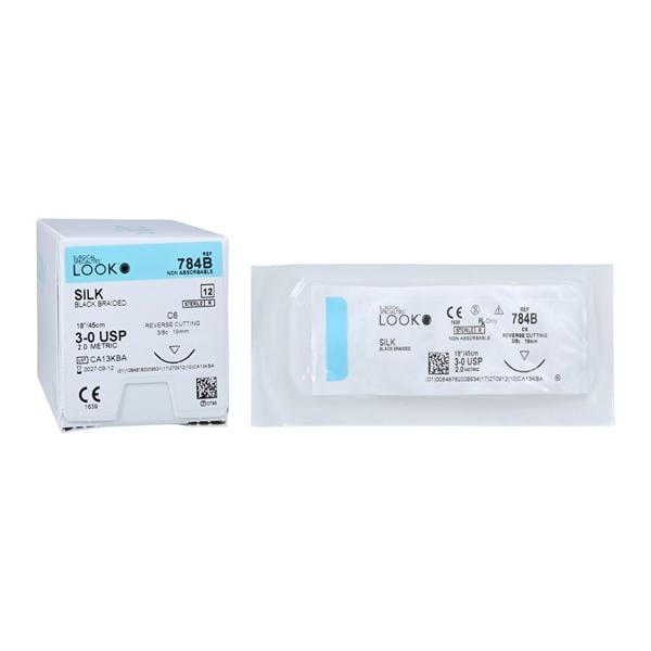 Silk Suture with C6 Needle (RC), Black Braided, 18"/45 cm, # 3-0, 12/Pk, 784B thumbnail 12