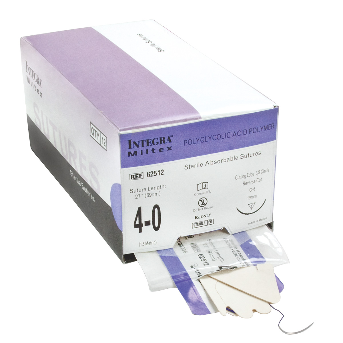 Suture 5-0 27" Polyglycolic Acid Braid C-6 Purple 12/Bx thumbnail 3