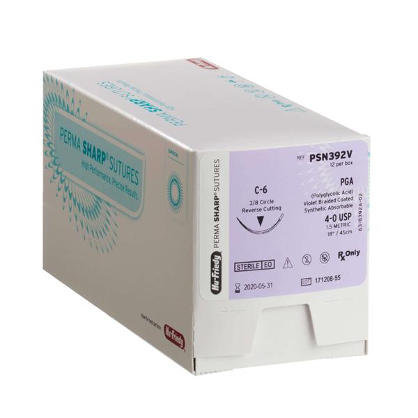 Perma Sharp Suture, Violet-Dyed Braided PGA, Absorbable, C-6, 4-0, 18", 12/Pk, PSN392V thumbnail 12