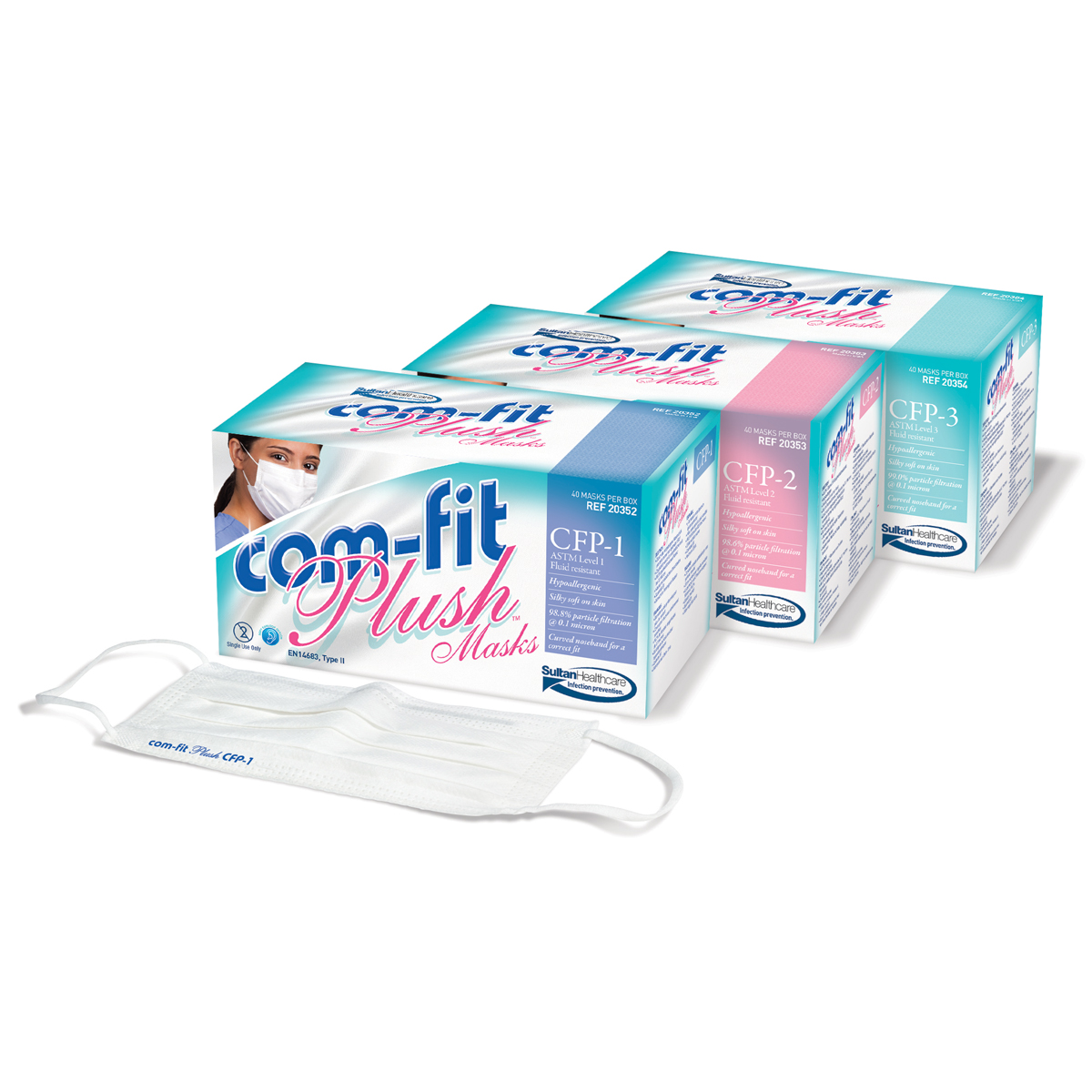 Sultan - Com-Fit Plush Natural Fit Masks ASTM1 White 40/Bx product image