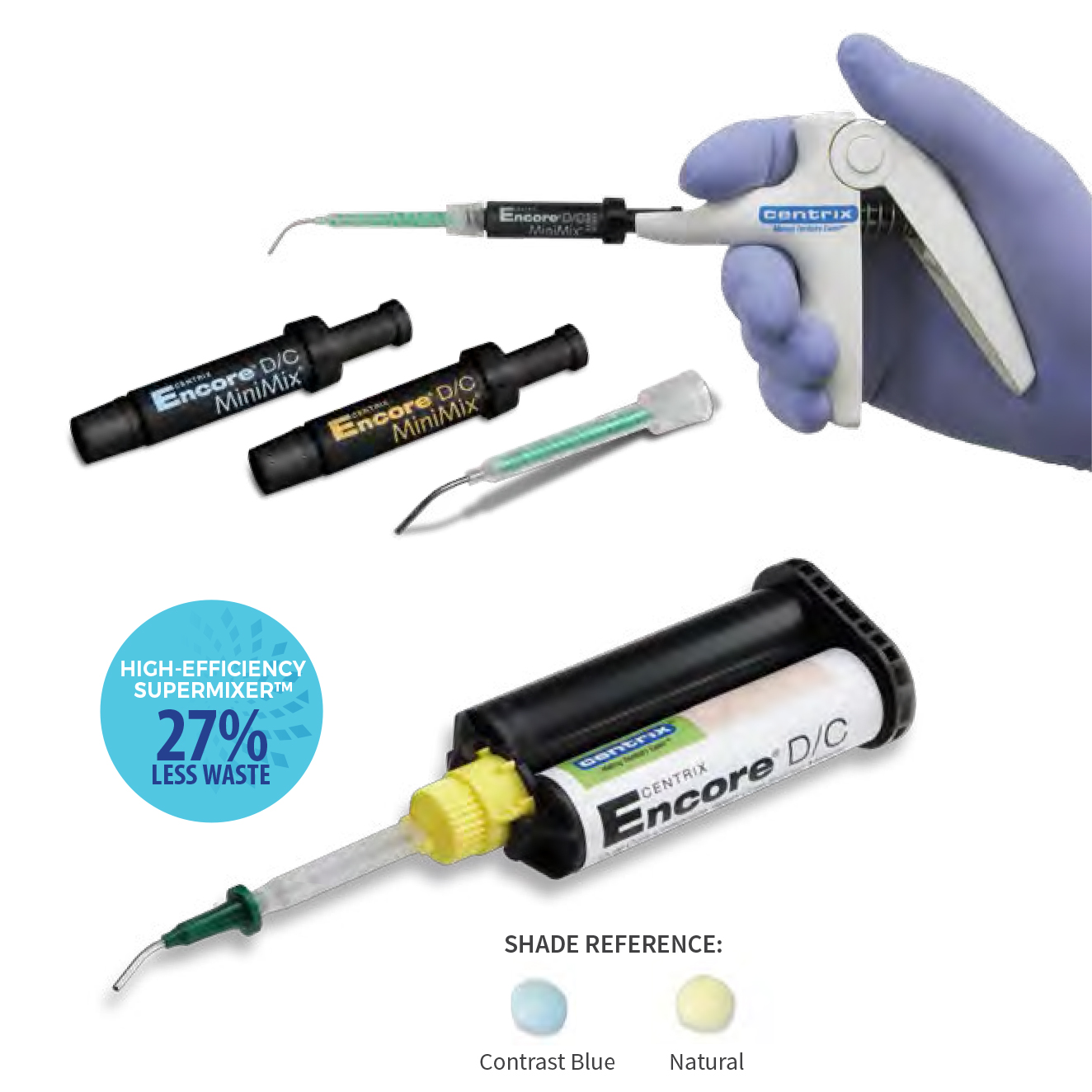 Encore D/C MiniMix Core Build-Up Material, Kit, 0.5 ml, Contrast Blue, 36/Pk, 310255 thumbnail 6